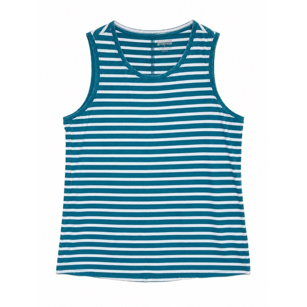Duluth Trading Co Womens Tank Top Teal White Stripe 100% Cotton Sleeveless S